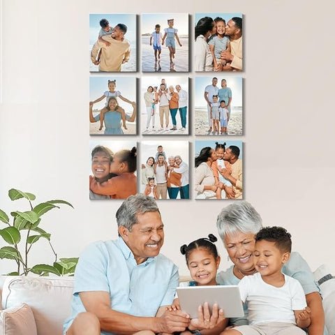 Renditions Gallery Set of 9, 11X14 Custom Photo Prints with Real Wood Picture Frames. Create Personalized Photos with Peel & Stick Photo Frames. Wrapped Canvas
