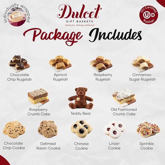 Dulcet Gift Baskets Father’s Day Deluxe Bakery Mix of Assorted Cookies and Pastries with Decorative Teddy Bear for Men, Dad, Boyfriend, Son, Grandfather, and Coworker.