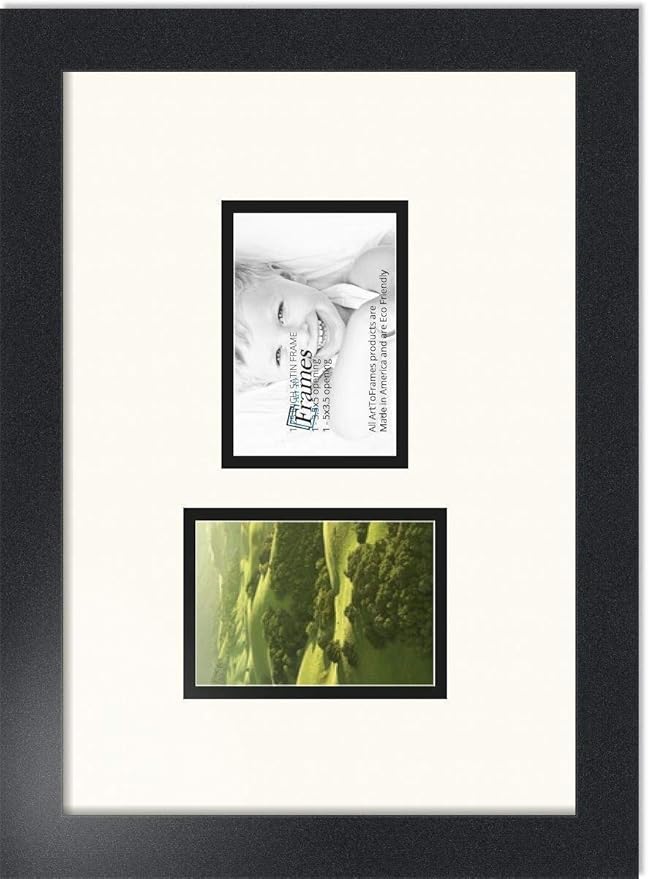 ArtToFrames Collage Photo Frame Double Mat with 2 - 3.5x5 Openings and Satin Black Frame