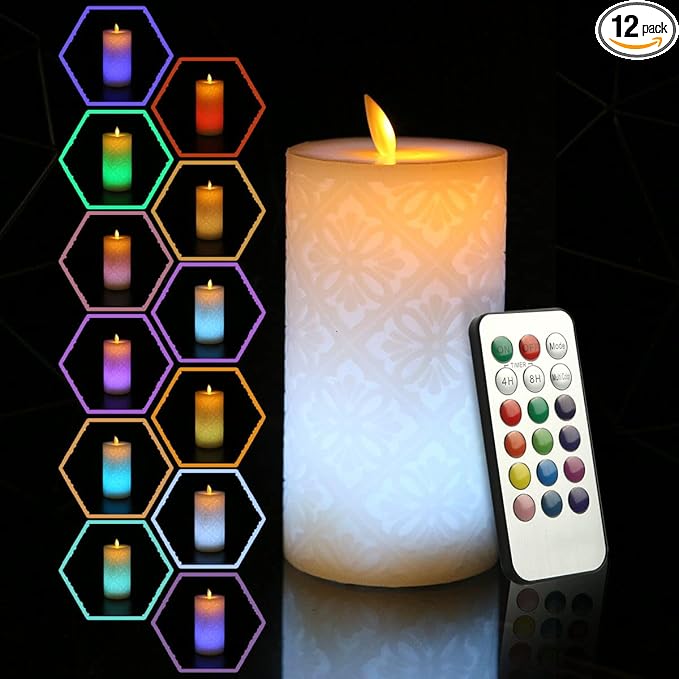 NICEME LED Multi Colored Flameless Candle with Remote Control Timer, 6" Realistic Wax Color Changing Candle Battery Operated with Flickering Flame for Wedding Home
