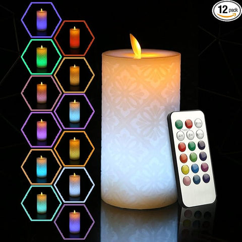 NICEME LED Multi Colored Flameless Candle with Remote Control Timer, 6" Realistic Wax Color Changing Candle Battery Operated with Flickering Flame for Wedding Home