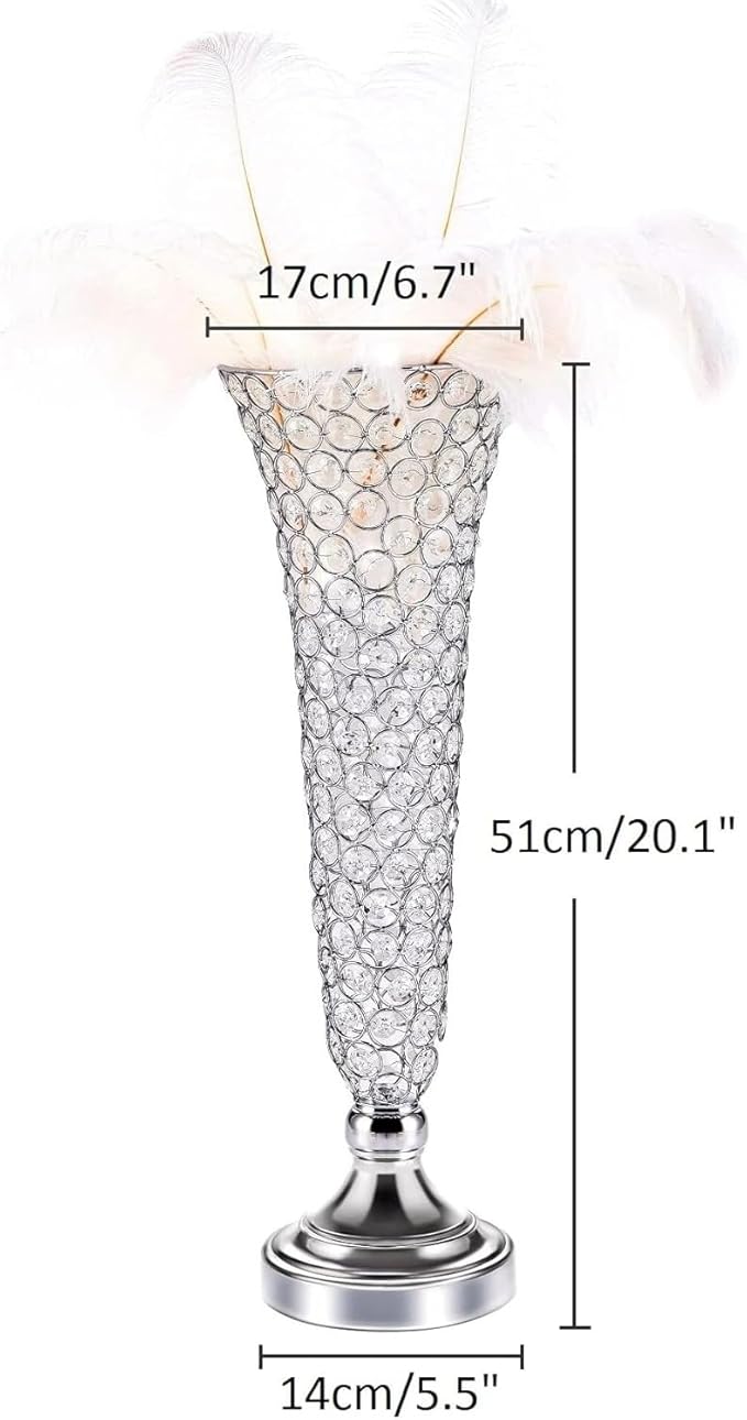 2 Pcs Crystal Trumpet Vases for Centerpieces, 20" Metal Floral Vase Centerpieces for Wedding Table Celebration, Wedding Flower Vase for Party Anniversary Birthday Home Décor