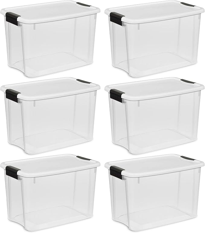Sterilite 30 Quart (6 Pack) & 18 Quart (6 Pack) Clear Plastic Stackable Storage Container Bin Box Tote with White Latching Lid Organizing Solution