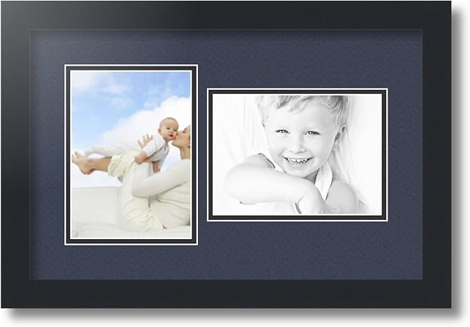 ArtToFrames Collage Photo Frame Double Mat with 2 - 5x7 Openings and Satin Black Frame