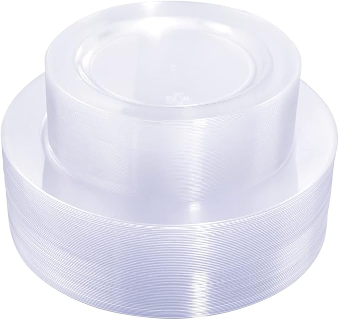 Liacere 120Pieces Clear Plastic Plates - Premium Clear Disposable Plates include 60Pieces 10.25inch Dinner Plates & 60Pieces 7.5inch Dessert Plates for Weddings & Parties