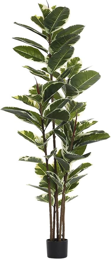 Artificial Rubber Tree Plant 6ft Tall Faux Ficus Tree Potted Fake Tropical Plants Decorative House Plants Large Floor Artificial Trees for Home Office Store Room Decor