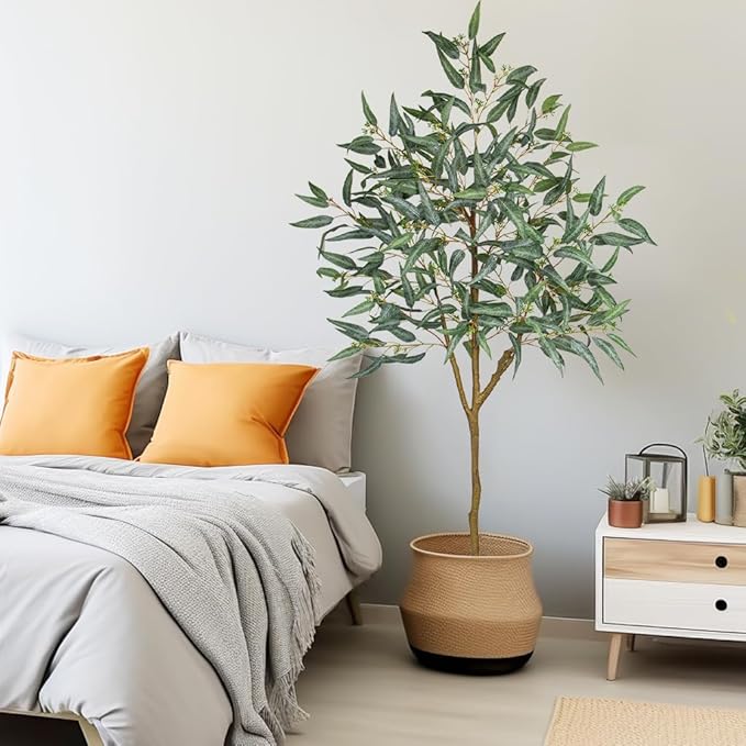 Briful 6ft Artificial Eucalyptus Tree in Black Pot, Realistic Silk Potted Floor Plant Eucalyptus Plant for Home Decor Indoor Outdoor Patio Office, Green Leaf