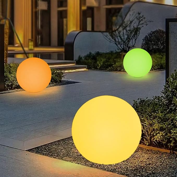 20-in LED Glowing Ball Light, Large Rechargeable LED Globe Orb Light w/Remote, Dimmable RGB Color Changing Globe Floor Lamp, Indoor/Outdoor Waterproof Mood Lamp for Home Garden Patio Lawn Party Decor