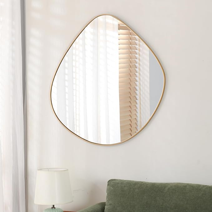 Asymmetrical Wall Mirror Matel Gold Framed Wall Mirror for Living Room Bedroom Bathroom Entryway Wall Decor 24" L x 24" W ELE-004Gold