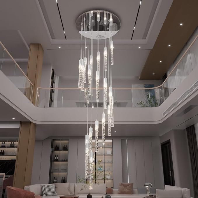 Flashing God High Ceiling Chandelier for Foyer Long Chandeliers for High Ceilings Hanging Light Fixtures for Staircase Entryway Living Room
