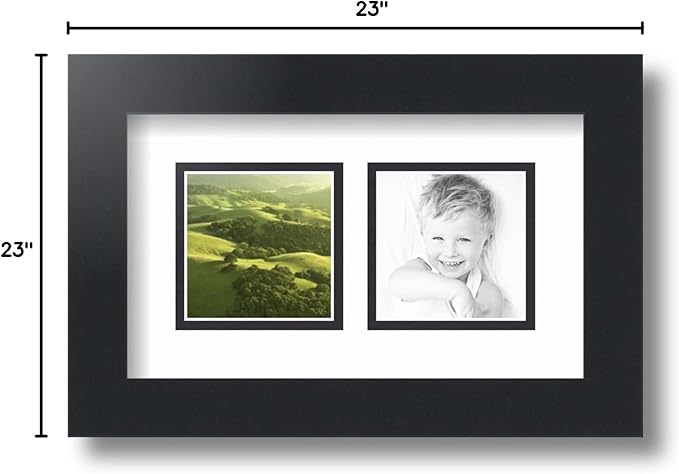 ArtToFrames Double-Multimat-107-61/89-FRBW26079 Collage Photo Frame Double Mat with 2-8x10 Openings and Satin Black Frame, Super White, 2-8x10