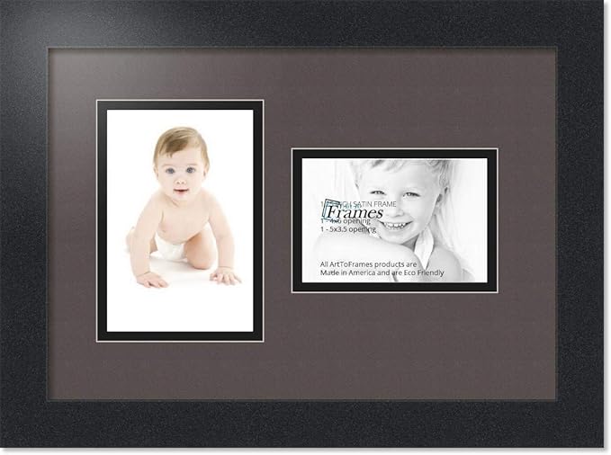 ArtToFrames Collage Photo Frame Double Mat with 1 - 3.5x5^ 4x6 Openings and Satin Black Frame