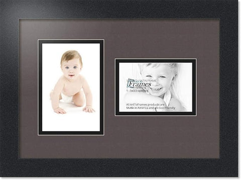 ArtToFrames Collage Photo Frame Double Mat with 1 - 3.5x5^ 4x6 Openings and Satin Black Frame