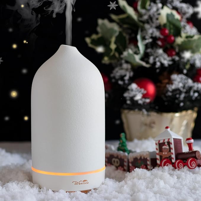 Wanlola Essential Oil Diffuser,120ml Aromatherapy Ceramic Diffusers with Auto Shut Off Function for Home Office Room(White)