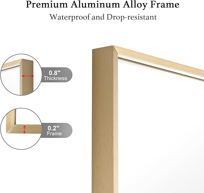 30x30 Inch Gold Bathroom Mirror - Copper-Free Mirror, Aluminum Alloy Frame Vanity Rectangle Wall Mounted Modern Mirror for Bedroom/Living Room/Porch Horizontal or Vertical