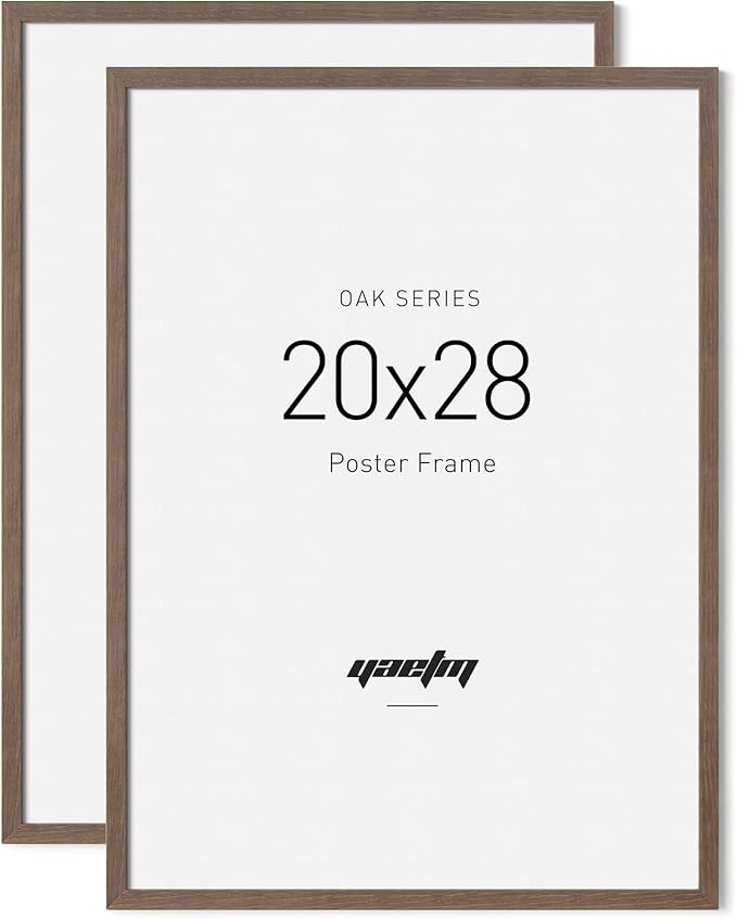 Yaetm 20x28 Picture Frame - Brown Walnut, Solid Wood 20x28 Poster Frame for Picture & Art Print, Lightweight, Horizontal and Vertical Wall Hanging for Photo Gallery (2 Pack, Walnut)
