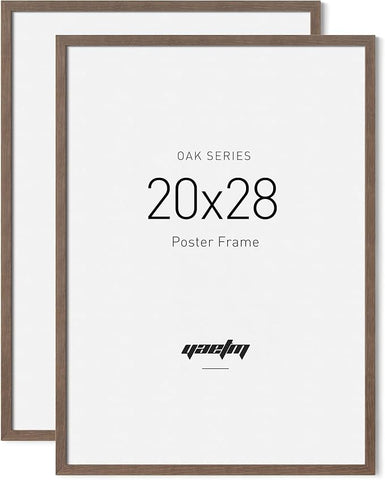 Yaetm 20x28 Picture Frame - Brown Walnut, Solid Wood 20x28 Poster Frame for Picture & Art Print, Lightweight, Horizontal and Vertical Wall Hanging for Photo Gallery (2 Pack, Walnut)