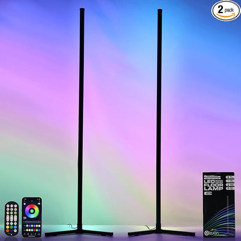 2 Pack Corner Floor Lamp – 57'' Tall RGB Lamp Modern Mood Lighting with 88 LEDs, Bluetooth App Control, and Sturdy Base for Effortless Setup