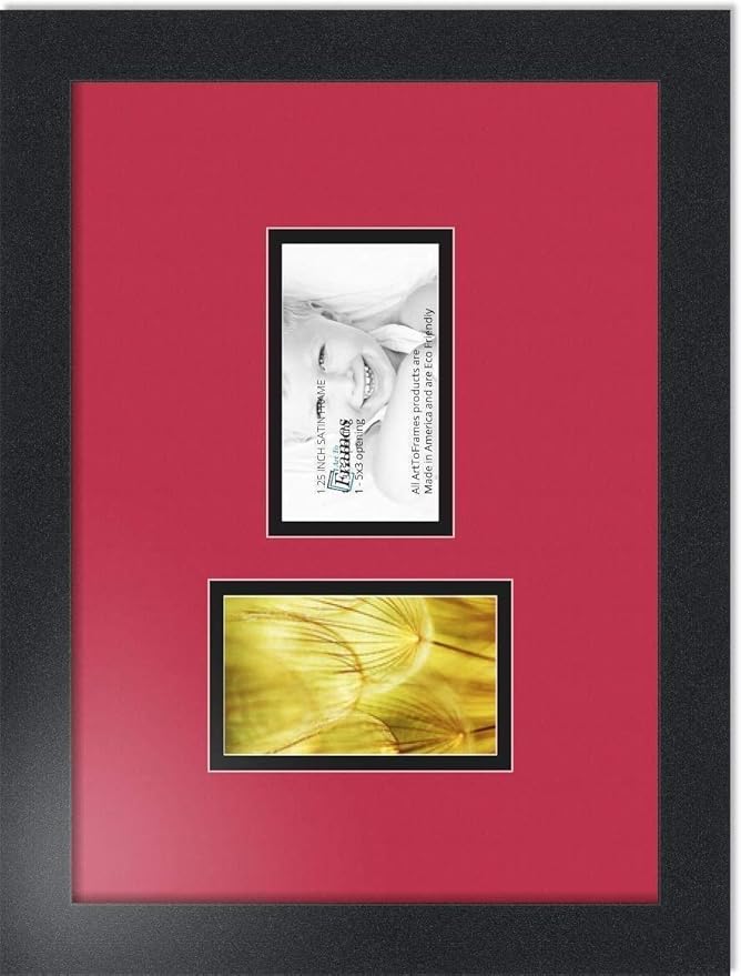 ArtToFrames Collage Photo Frame Double Mat with 2 - 3x5 Openings and Satin Black Frame