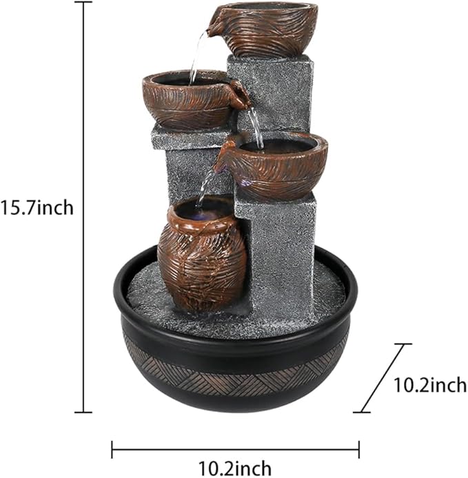15.7''H Relaxation Desktop Waterfall Fountain Decor Portable Tabletop Waterfall Fountains with LED Lights,Perfect Accent to Any Office, Living Room,Living Space, Bathroom and Bedroom