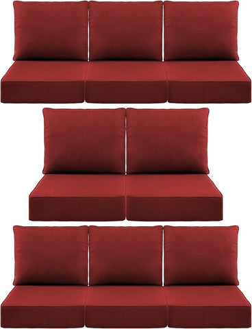Luxury 6" Outdoor Cushions for Patio Furniture, 24x24x6 Thick Seat Cushion Set of 8, Fade Resistant Couch Chair Replacement Cushions High Density Deep Wicker Chair Cushion w/Removable Cover, Red