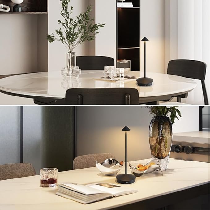 LED Cordless Table Lamps, Portable Rechargeable 6000mAh Outdoor Lights, 3 Color Stepless Dimming Battery Powered Bedside Table Lamp,wireless Touch Lamp For Bedroom/Kitchen Lamp/Camping/Patio(Black）