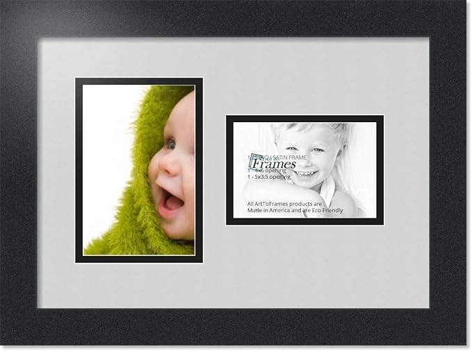 ArtToFrames Collage Photo Frame Double Mat with 1 - 3.5x5^ 4x6 Openings and Satin Black Frame
