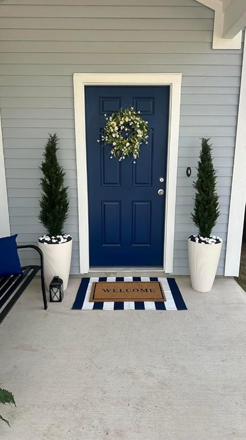 COMUSTER 4FT Artificial Cedar Topiary Trees for Outdoors Potted Fake Cypress Trees Faux Evergreen Plants for Home Porch Decor Set of 2