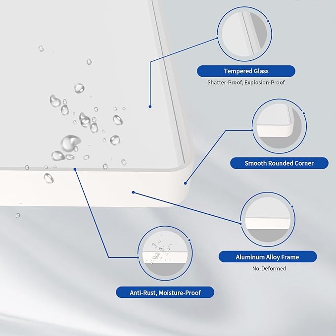 WEER White Bathroom Mirror 24X36 Inch, Rounded Rectangle White Metal Frame Mirror, Matte White Bathroom Vanity Mirror with Tempered Glass, Anti-Rust, Hangs Horizontally or Vertically