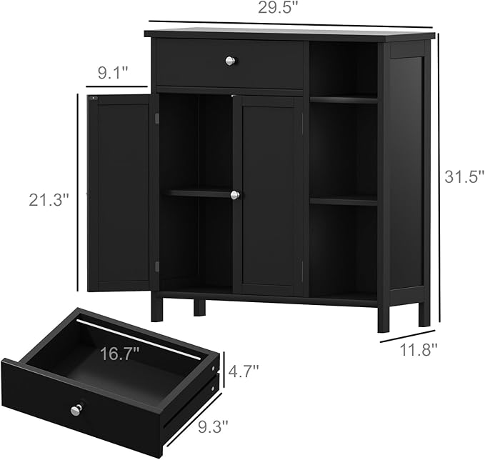 Irontar Bathroom Cabinet with Doors, Bathroom Floor Cabinet with Drawer & Adjustable Shelf, Kitchen Cupboard Storage for Living Room, Entryway, Black