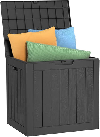ROJIK Outdoor Storage Housing Deck Box - Waterproof Patio Furniture, Garden Tools, Cushions, Pool Accessories Storage Bench with Lockable Lid and Side Handles (Black, 30 Gal)
