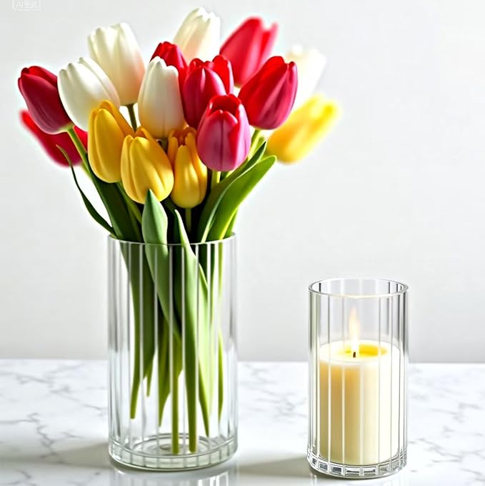 24-Pack Elegant Ribbed Glass Cylinder Vases Set for Weddings - 2 Sizes (6" & 4.7" Height) - Floating Candle Holders & Flower Centerpieces - Versatile Event Decor for Parties, Receptions & Home Decor