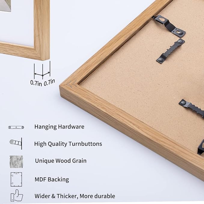 Axeman 18x24 Poster Frame with Mat for 16x20, Solid Oak Wood Picture Frame with Tempered Glass, Wooden 18''x24'' Minimalist Photo Frame with Free Wall Hooks for Art Photo and Prints, Natural