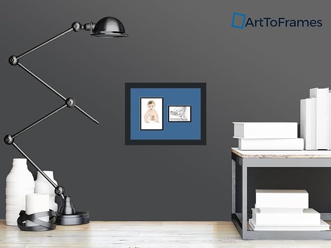 ArtToFrames Collage Photo Frame Double Mat with 1-3.5x5, 5x7 Openings and Satin Black Frame