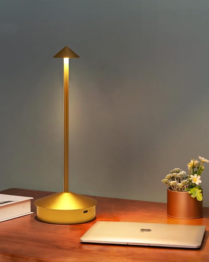 Modern Cordless Table Lamp, 6000mAh Rechargeable Table Lamps, Portable Touch LED Lamp, Outdoor Waterproof Dimmable Cordless Rechargeable Table Lamps for Restaurant/Patio/Outdoor (1 Pcs Gold)