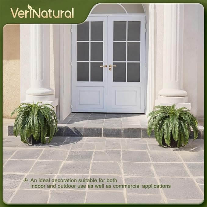 Artificial Boston Ferns 48" UV Resistant Faux Ferns with 33 Fronds for Outdoors - Large Fake Plants for Home, Garden, Front Porch and Hanging Decor - Lifelike Greenery for Indoor Spaces,2pcs VN141