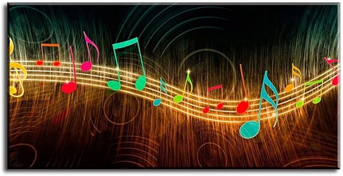 Music Wall Art for Bedroom, PIY Modern Musical Note Canvas Prints, Beautiful Notes Beating on Staff Picture Decor (Waterproof, Bracket Mounted Ready to Hang, 30x60 Extra Large)
