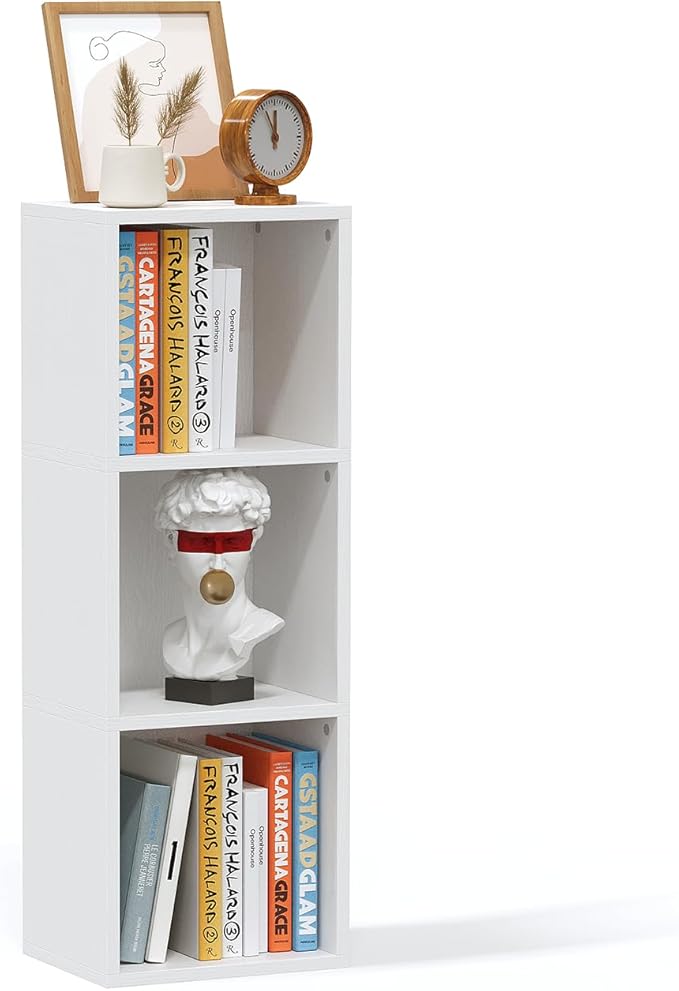 Narrow Bookshelf, 35.8" H Floor Standing Bookcase, Open Bookshelves Storage Organizer Display Shelves, Modern Corner Bookshelf Storage Cabinet for Living Room, White