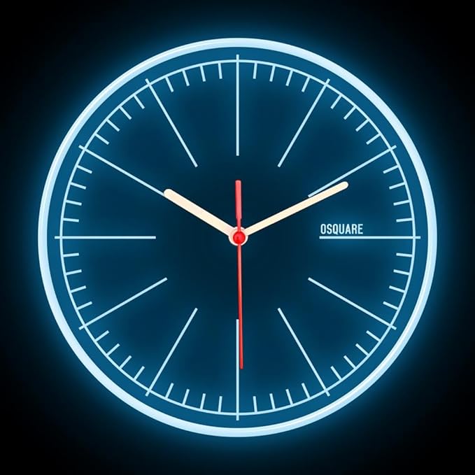25ck1491 OSQUARE Home Decor Shop Living Room Man Cave Garage Illuminated Designer Wall Clock Flexible Flex Neon Clock 7 Colors 10" (Ice Blue)