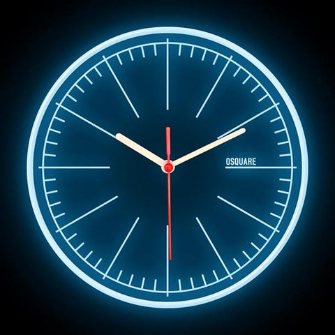 25ck1491 OSQUARE Home Decor Shop Living Room Man Cave Garage Illuminated Designer Wall Clock Flexible Flex Neon Clock 7 Colors 10" (Ice Blue)