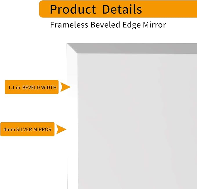 KOHROS Vanity Mirror Frameless Square Mirror, 24" x 24" Bathroom Wall Mirror w/Pencil Polished Edge, Anti-Rust, Tempered Glass, Hangs Horizontally or Vertically