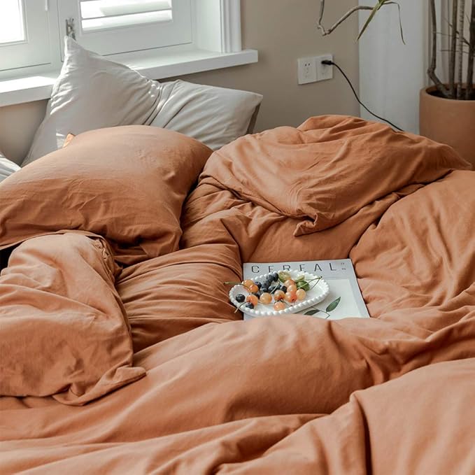 VM VOUGEMARKET Jersey Duvet Cover Queen,Pumpkin Duvet Cover with 2 Pillowcases,Super Soft Burnt Orange Bedding Set for Men Women Without Filling-Full/Queen,Pumpkin