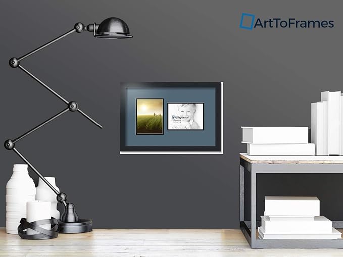 ArtToFrames Collage Photo Frame Double Mat with 2-6x8 Openings with Satin Black Frame and Dutch Blue mat.
