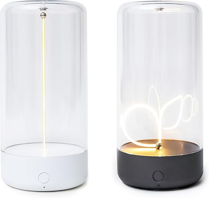 Mini Minimalist Table Lamp Cordless LED Desk Lamp Rechargeable Modern Night Lights Portable Nightstand Lamps Unique Ambient Light Mood Lighting for Bedroom, Beside 2 Packs (Gray+White)