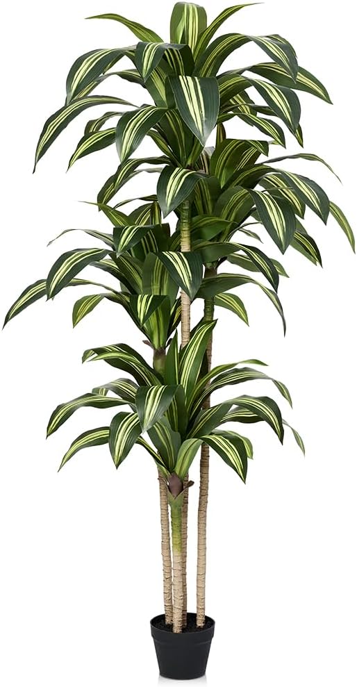 Artificial Dracaena Tree 6FT - Tall Faux Floor Plant with UV-Resistant,Artificial Plants with Lifelike Leaves,Potted Fake Trees for Home, Living Room,Indoor & Outdoor Decor,VN123(Yellow)