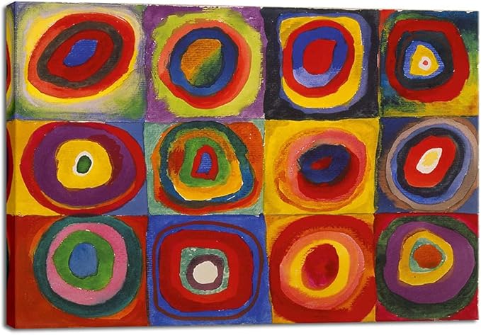 Wieco Art Squares with Concentric Circles Canvas Wall Art Print of Wassily Kandinsky's Famous Paintings Abstract Wall Art for Wall Decor Living Room Bedroom Home Decorations