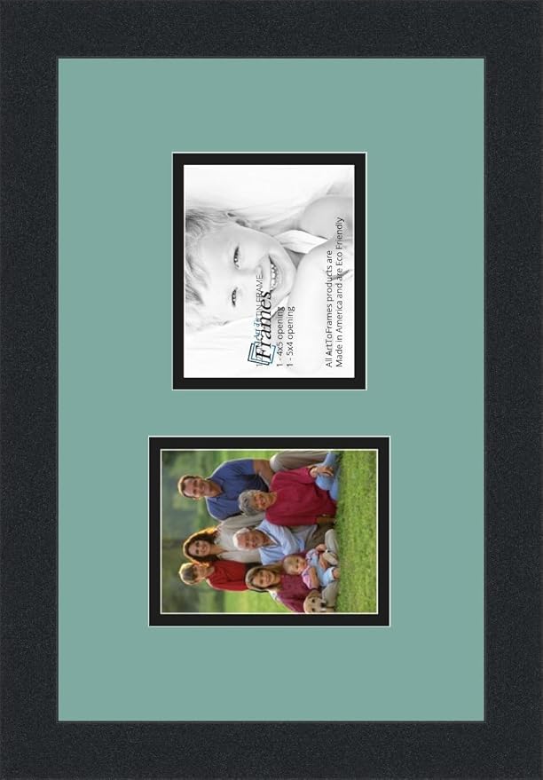 ArtToFrames Collage Photo Frame Double Mat with 2 - 4x5 Openings and Satin Black Frame