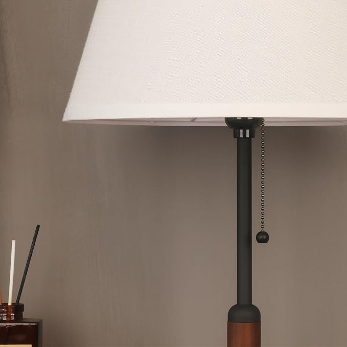 21" Table Lamps for Night Stands Bedside Lamp for Living Room Bedroom Lamp for End Tables 3-Color Pull Chain Switch Walnut Wood Fabric for Home/Office/Desk Decor (Off White+Sand Black)