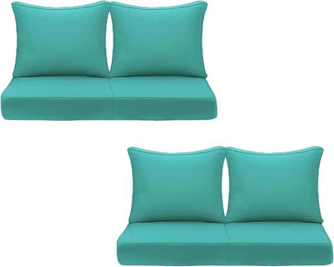 Outdoor Deep Seating Cushion Set, 24" x 24", Waterproof & Fade Resistant Patio Furniture Cushions with Handle, Deep Seat and Back Cushion for Chair and Sofa (4, Green)