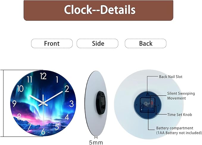 XNM Aurora 20 Inch Wall Clock Silent Round Large Clocks for Living Room Modern Teal Wall Clocks Battery Operated